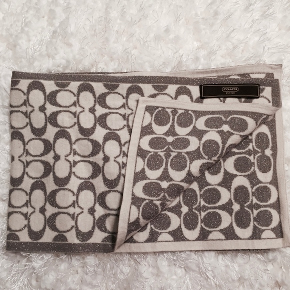 Coach Accessories - Silver Shimmer & Cream Reversible Coach Scarf